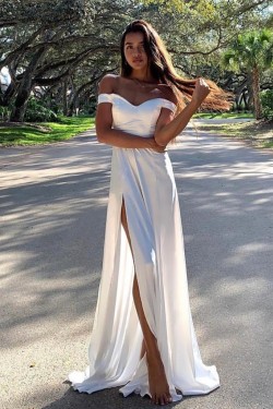 Long White Off-the-Shoulder Prom Dresses Formal Evening Gowns 6011575