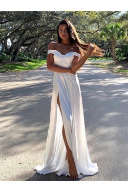Long White Off-the-Shoulder Prom Dresses Formal Evening Gowns 6011575