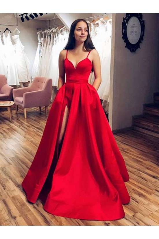 A-Line Long Red Satin Prom Dresses Formal Evening Gowns 6011576 A-Line Long Red Satin Prom Dresses Formal Evening Gowns 6011576