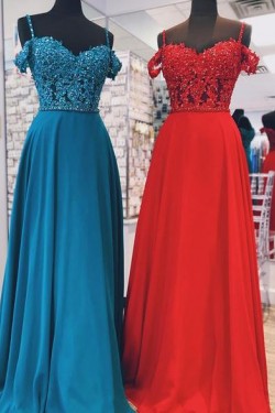 A-Line Beaded Lace Off-the-Shoulder Long Prom Dresses Formal Evening Gowns 6011578