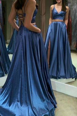 A-Line Two Pieces Long Prom Dresses Formal Evening Gowns 6011581
