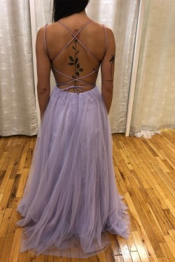 A-Line Beaded Lace Tulle Long Prom Dresses Formal Evening Gowns 6011582