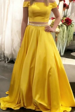 A-Line Beaded Long Two Pieces Prom Dresses Formal Evening Gowns 6011583