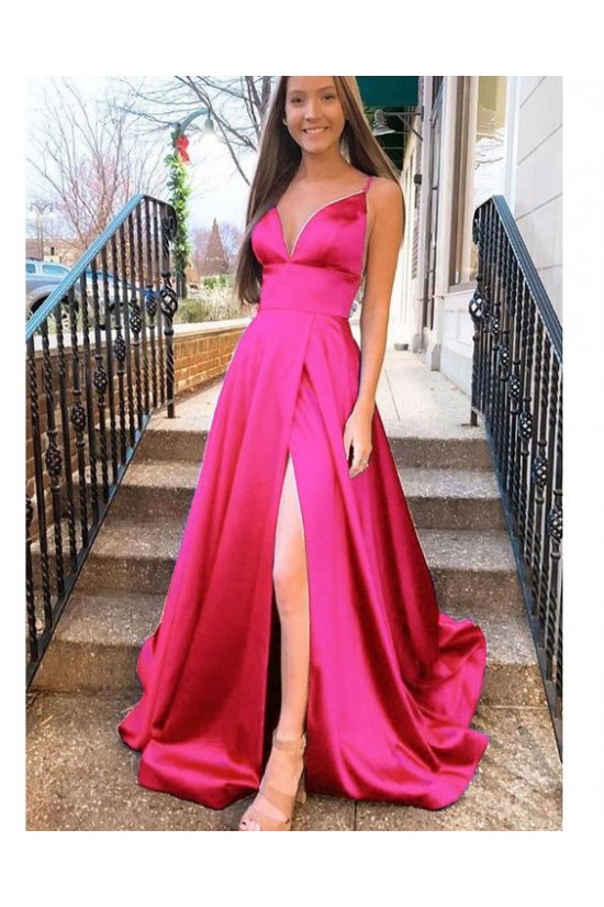 A-Line Long Satin V-Neck Prom Dresses Formal Evening Gowns 6011590 A-Line Long Satin V-Neck Prom Dresses Formal Evening Gowns 6011590