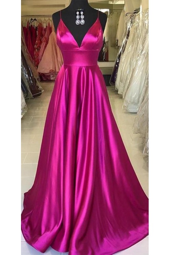 A-Line Long Satin V-Neck Prom Dresses Formal Evening Gowns 6011591 A-Line Long Satin V-Neck Prom Dresses Formal Evening Gowns 6011591