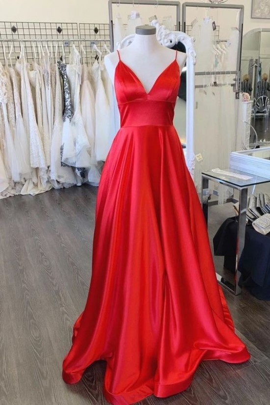 A-Line Long Satin V-Neck Prom Dresses Formal Evening Gowns 6011591 A-Line Long Satin V-Neck Prom Dresses Formal Evening Gowns 6011591