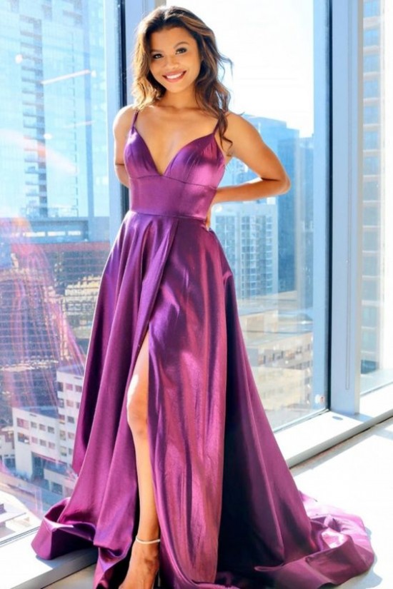 A-Line Long Satin V-Neck Prom Dresses Formal Evening Gowns 6011591 A-Line Long Satin V-Neck Prom Dresses Formal Evening Gowns 6011591