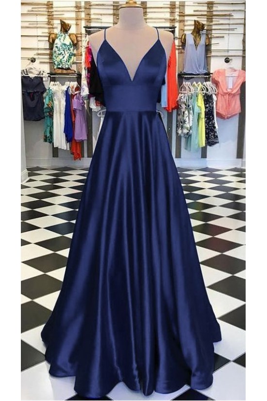 A-Line Long Satin V-Neck Prom Dresses Formal Evening Gowns 6011591 A-Line Long Satin V-Neck Prom Dresses Formal Evening Gowns 6011591