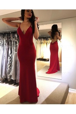 Mermaid V-Neck Backless Long Prom Dresses Formal Evening Gowns 6011593