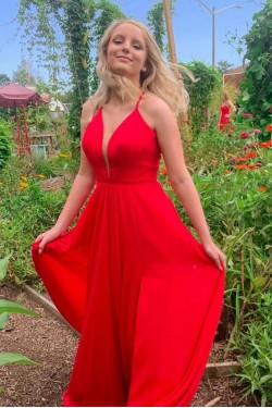 A-Line Long Red Chiffon Prom Dresses Formal Evening Gowns 6011594