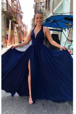 A-Line Simple V-Neck Long Prom Dresses Formal Evening Gowns 6011595