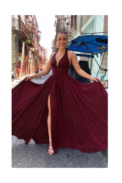 A-Line Simple V-Neck Long Prom Dresses Formal Evening Gowns 6011595