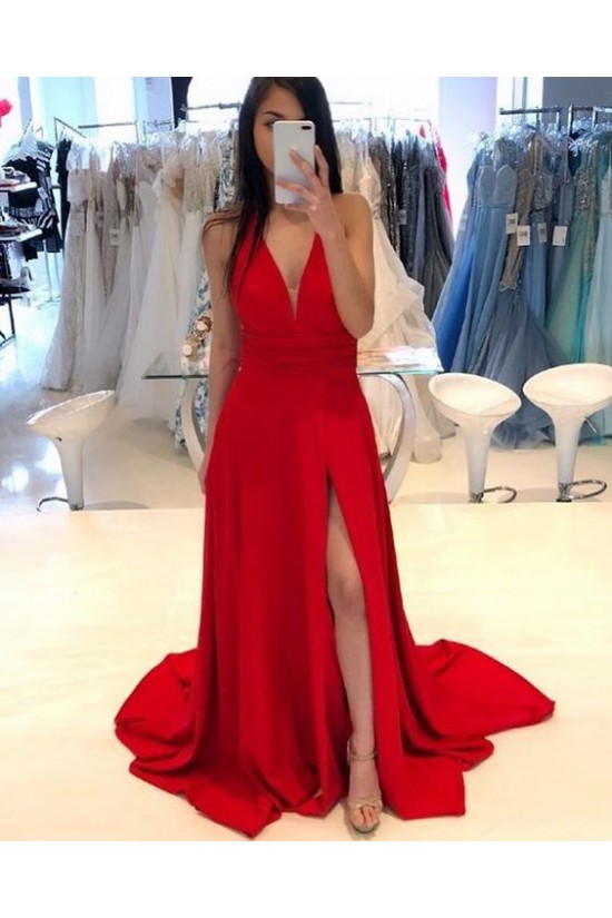 A-Line V-Neck Long Red Prom Dresses Formal Evening Gowns 6011598 A-Line V-Neck Long Red Prom Dresses Formal Evening Gowns 6011598