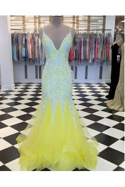 Mermaid Beaded Lace Long Prom Dresses Formal Evening Gowns 6011599