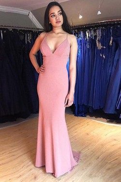 Mermaid Simple V-Neck Long Prom Dresses Formal Evening Gowns 6011605