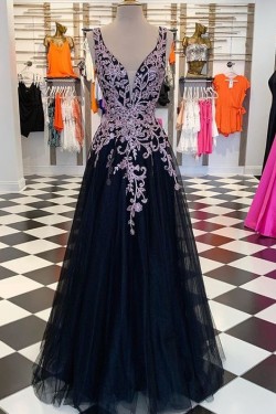 A-Line Beaded Lace Long Prom Dresses Formal Evening Gowns 6011607