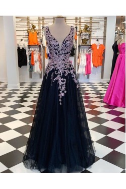 A-Line Beaded Lace Long Prom Dresses Formal Evening Gowns 6011607