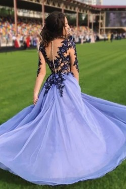 A-Line Lace Tulle Long Prom Dresses Formal Evening Gowns 6011609