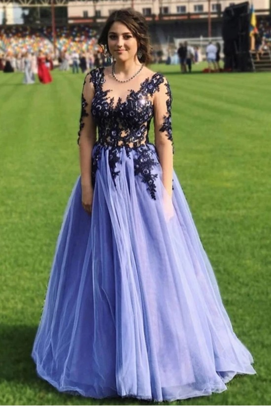 A-Line Lace Tulle Long Prom Dresses Formal Evening Gowns 6011609 A-Line Lace Tulle Long Prom Dresses Formal Evening Gowns 6011609