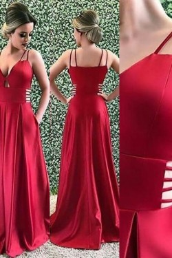 Long Satin A-Line Prom Dresses Formal Evening Gowns 6011610