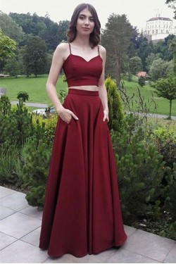 A-Line Two Pieces Long Prom Dresses Formal Evening Gowns 6011614