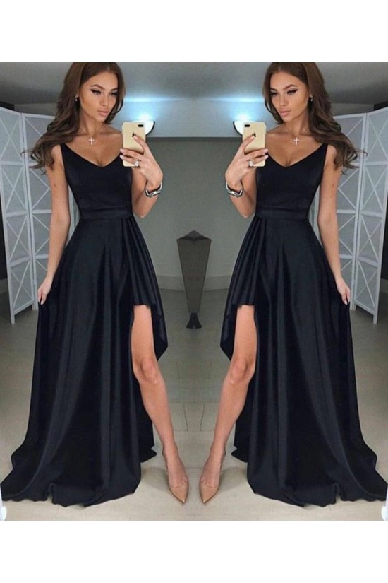 Long Black Asymmetrical V-Neck Prom Dresses Formal Evening Gowns 6011615 Long Black Asymmetrical V-Neck Prom Dresses Formal Evening Gowns 6011615
