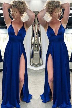 A-Line V-Neck Long Prom Dresses Formal Evening Gowns 6011616