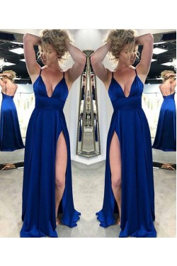 A-Line V-Neck Long Prom Dresses Formal Evening Gowns 6011616