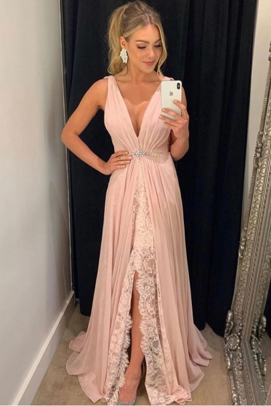 A-Line Beaded Lace Chiffon Long Prom Dresses Formal Evening Gowns 6011617 A-Line Beaded Lace Chiffon Long Prom Dresses Formal Evening Gowns 6011617