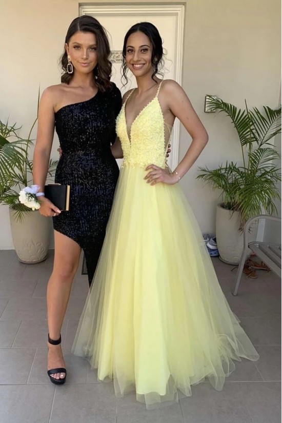 A-Line Beaded Lace Long Yellow Prom Dresses Formal Evening Gowns 6011620 A-Line Beaded Lace Long Yellow Prom Dresses Formal Evening Gowns 6011620