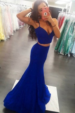 Mermaid Lace Two Pieces Long Prom Dresses Formal Evening Gowns 6011641