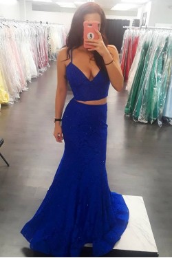 Mermaid Lace Two Pieces Long Prom Dresses Formal Evening Gowns 6011641