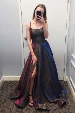 A-Line Sparkle Long Prom Dresses Formal Evening Gowns 6011644