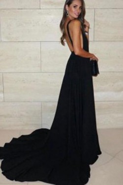 A-Line Long Chiffon V-Neck Prom Dresses Formal Evening Gowns 6011645