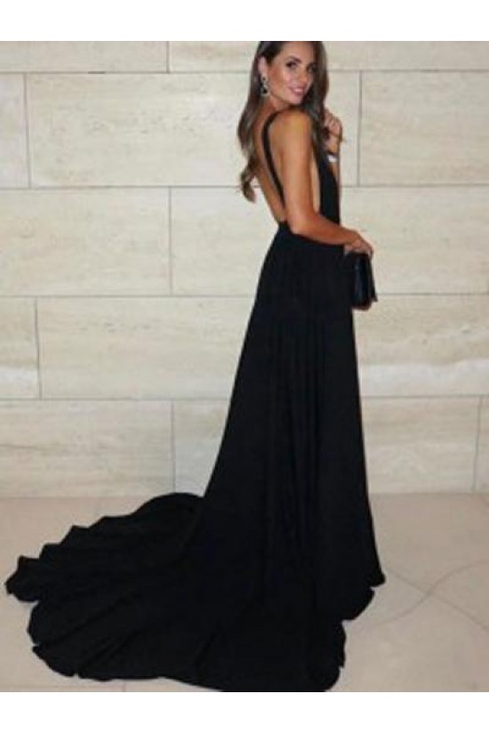 A-Line Long Chiffon V-Neck Prom Dresses Formal Evening Gowns 6011645