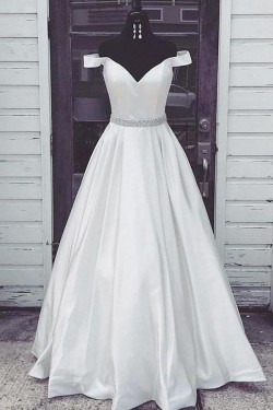 A-Line Beaded Off-the-Shoulder Long Prom Dresses Formal Evening Gowns 6011647