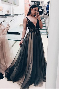 A-Line Lace Tulle Long Prom Dresses Formal Evening Gowns 6011649