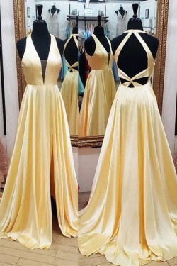 A-Line V-Neck Long Prom Dresses Formal Evening Gowns 6011657