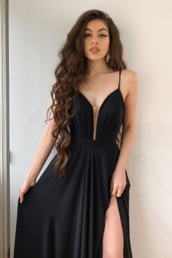 A-Line Long Black Chiffon Prom Dresses Formal Evening Gowns 6011658