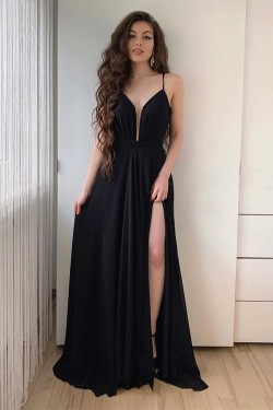 A-Line Long Black Chiffon Prom Dresses Formal Evening Gowns 6011658