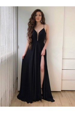 A-Line Long Black Chiffon Prom Dresses Formal Evening Gowns 6011658