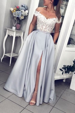 A-Line Lace Off-the-Shoulder Long Prom Dresses Formal Evening Gowns 6011660