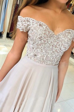 A-Line Off-the-Shoulder Prom Dresses Formal Evening Gowns with Lace Appliques 6011662