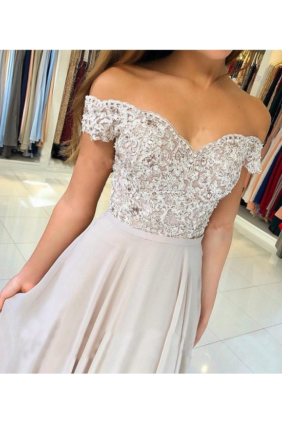 A-Line Off-the-Shoulder Prom Dresses Formal Evening Gowns with Lace Appliques 6011662
