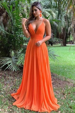 A-Line Spaghetti Straps V-Neck Long Prom Dresses Formal Evening Gowns 601813