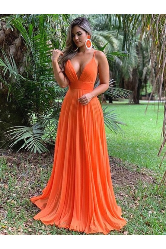 A-Line Spaghetti Straps V-Neck Long Prom Dresses Formal Evening Gowns 601813 A-Line Spaghetti Straps V-Neck Long Prom Dresses Formal Evening Gowns 601813