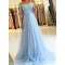 A-Line Off-the-Shoulder Lace Tulle Long Prom Dresses Formal Evening Gowns 601814