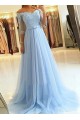 A-Line Off-the-Shoulder Lace Tulle Long Prom Dresses Formal Evening Gowns 601814