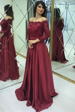 A-Line Off-the-Shoulder Lace Long Prom Dresses Formal Evening Gowns 601816