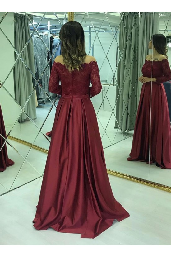 A-Line Off-the-Shoulder Lace Long Prom Dresses Formal Evening Gowns 601816